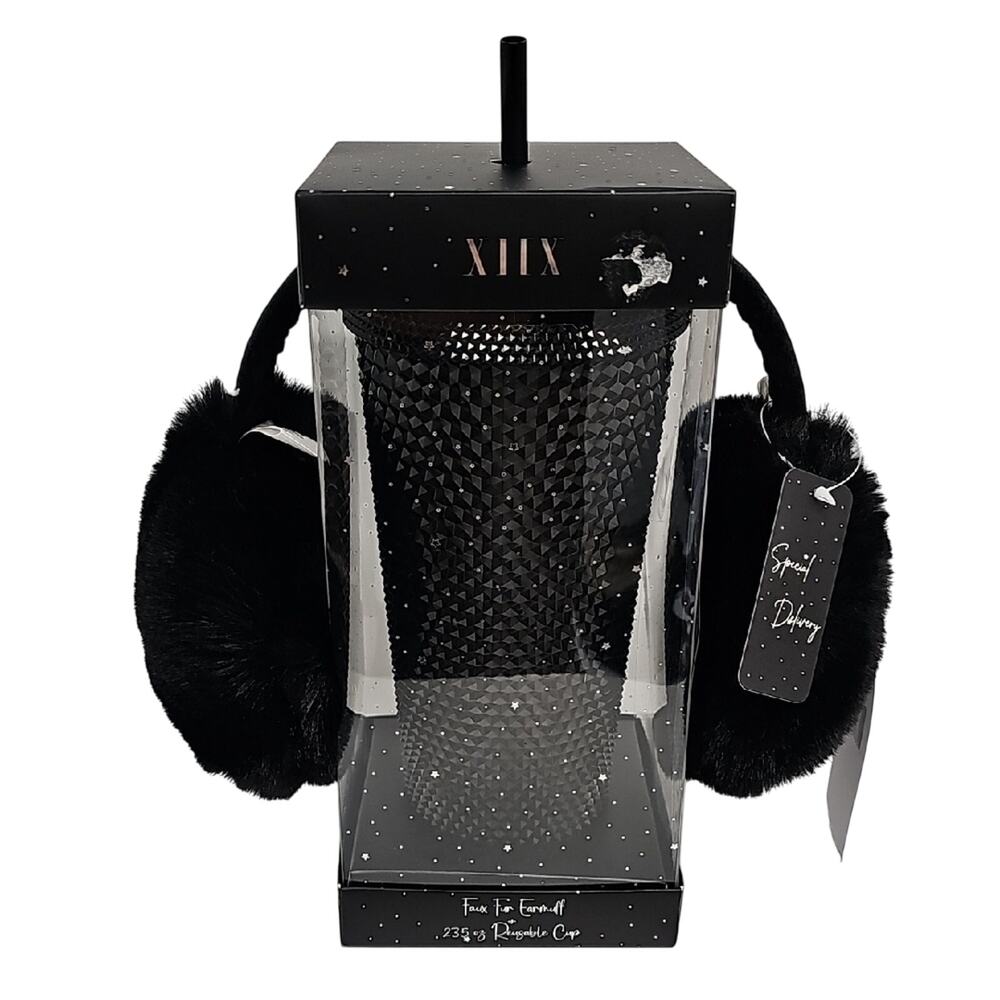 XIIX New York Elegant Black Earmuffs And Tumvler Set